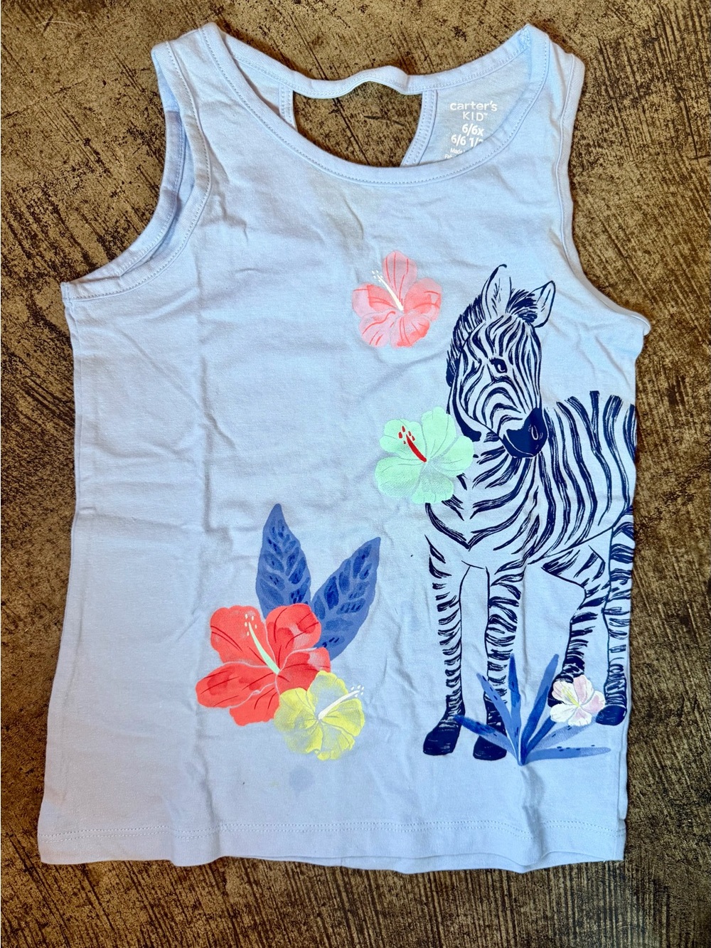 Carter's Light Blue Tank Top with Navy Zebra and Floral Accents